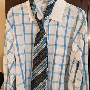 Daniel Ellissa Men's Plaid Shirt/Tie/Hanky/Cufflinks - 4 Piece Set, 18.5 (34-35)